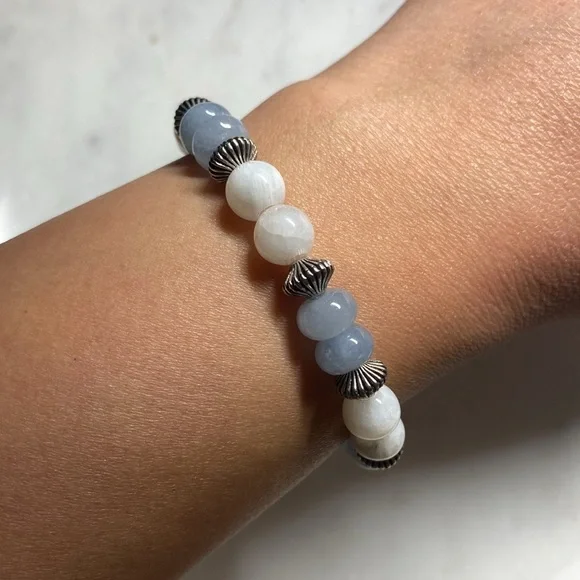 Handmade Moonstone w/ Blue Angelite bracelet - Picture 3 of 3